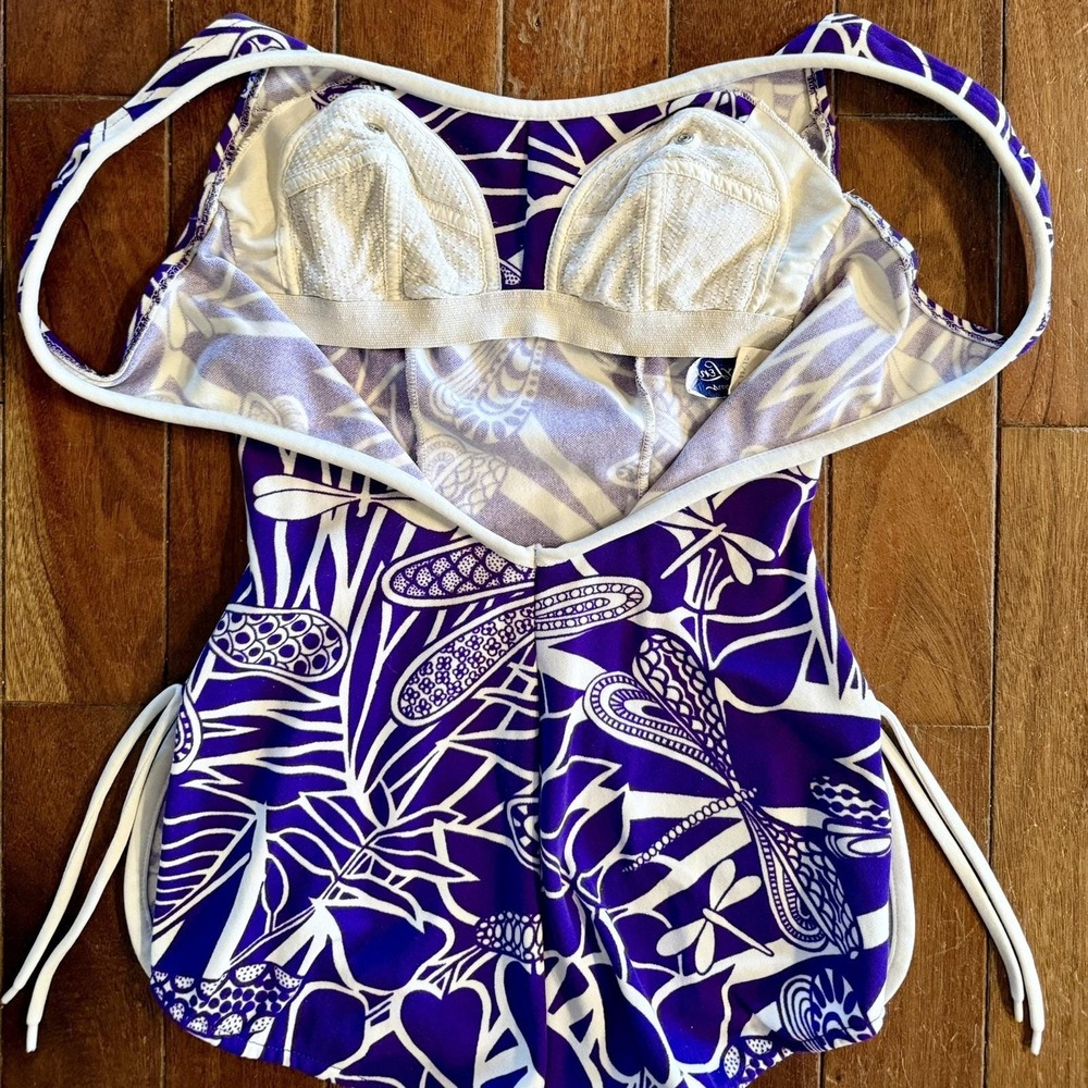Vintage 1960s Robby Len Swimsuit Dress PURPLE Dragonfly Sz L 11/12‎ Union Tag - Picture 4 of 9